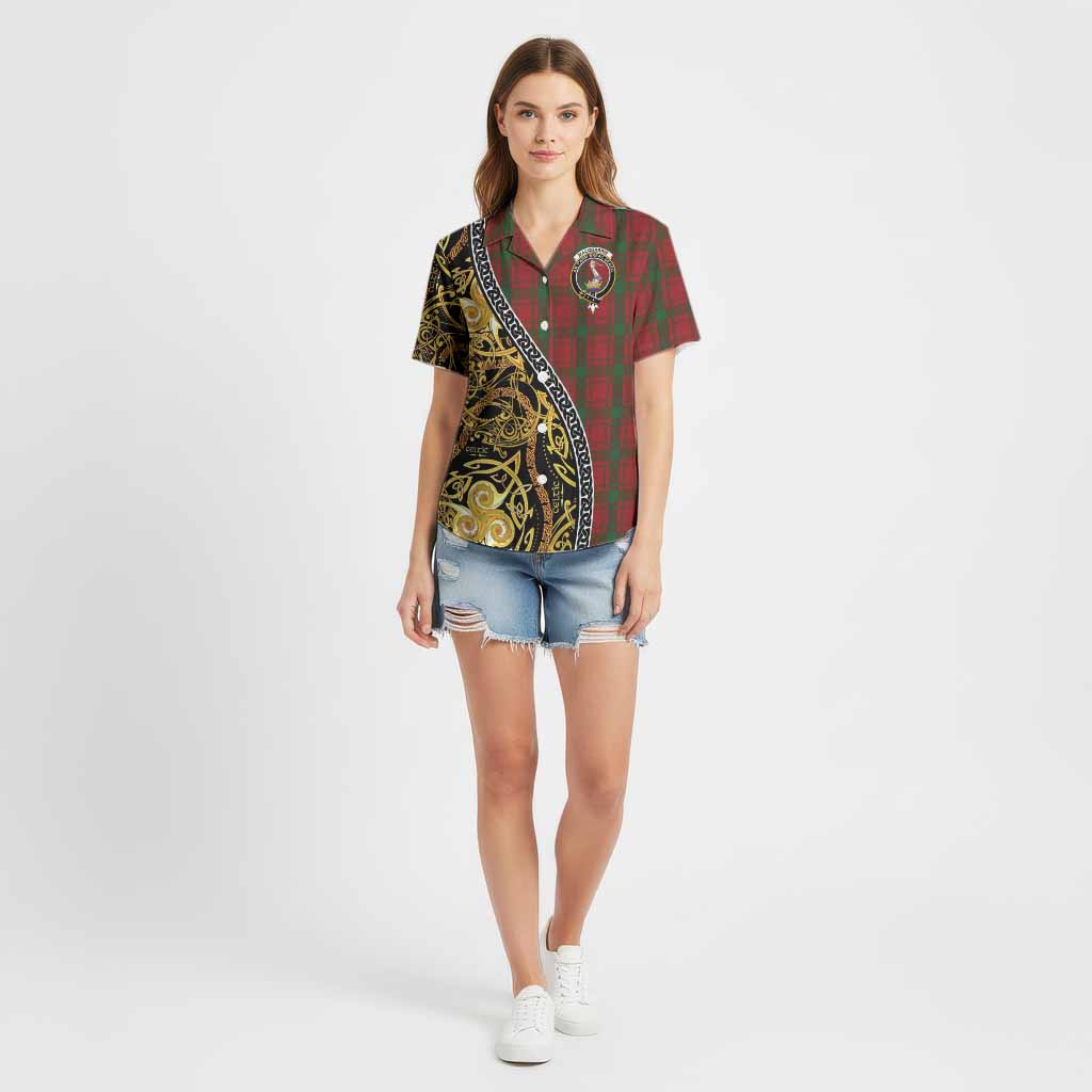 MacQuarrie (McQuarrie) Tartan Crest Cotton Hawaiian Shirt Celtic Knot and Triple Trickle Spiral Symbols