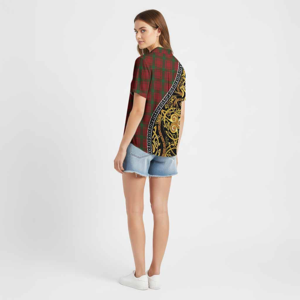 MacQuarrie (McQuarrie) Tartan Crest Cotton Hawaiian Shirt Celtic Knot and Triple Trickle Spiral Symbols