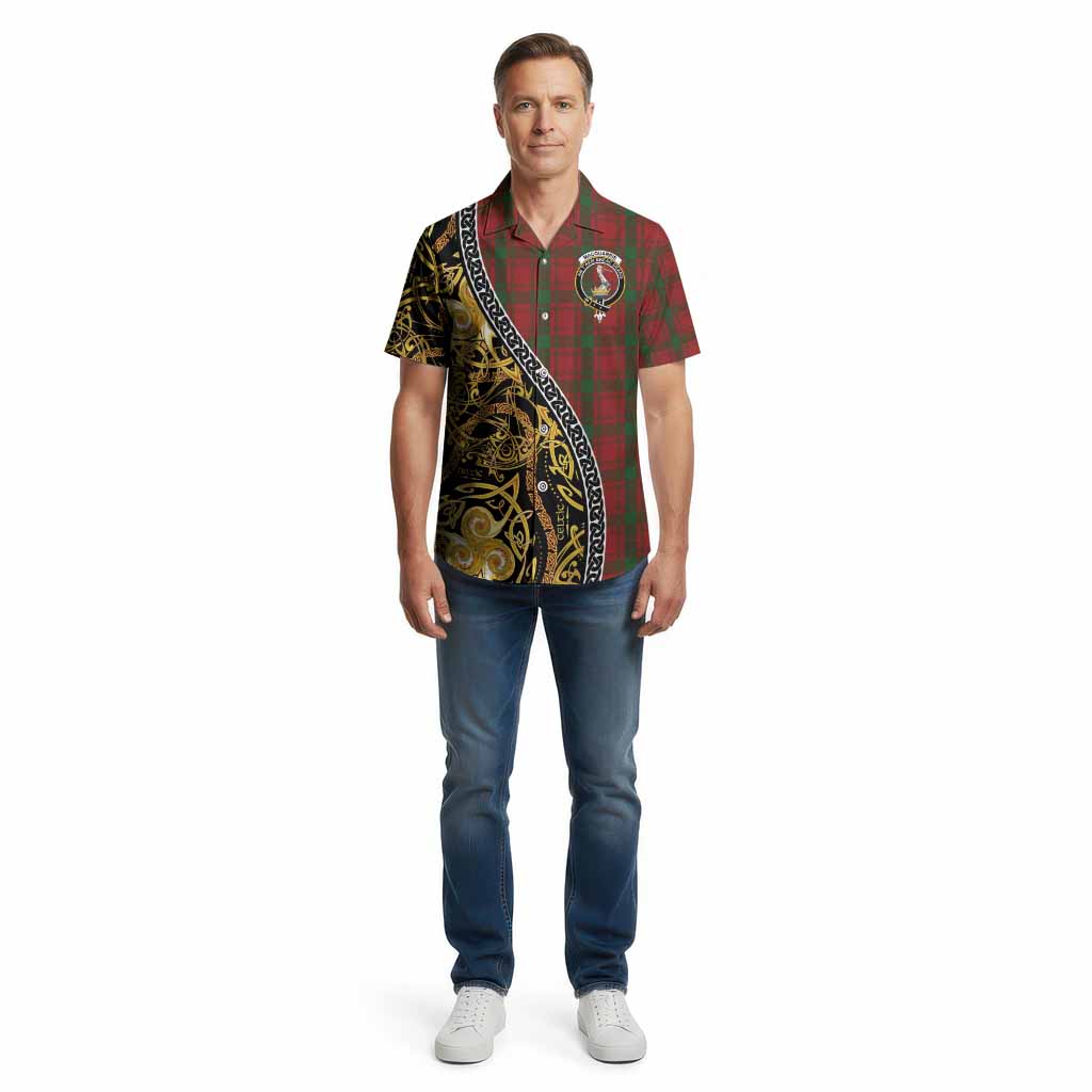 MacQuarrie (McQuarrie) Tartan Crest Cotton Hawaiian Shirt Celtic Knot and Triple Trickle Spiral Symbols
