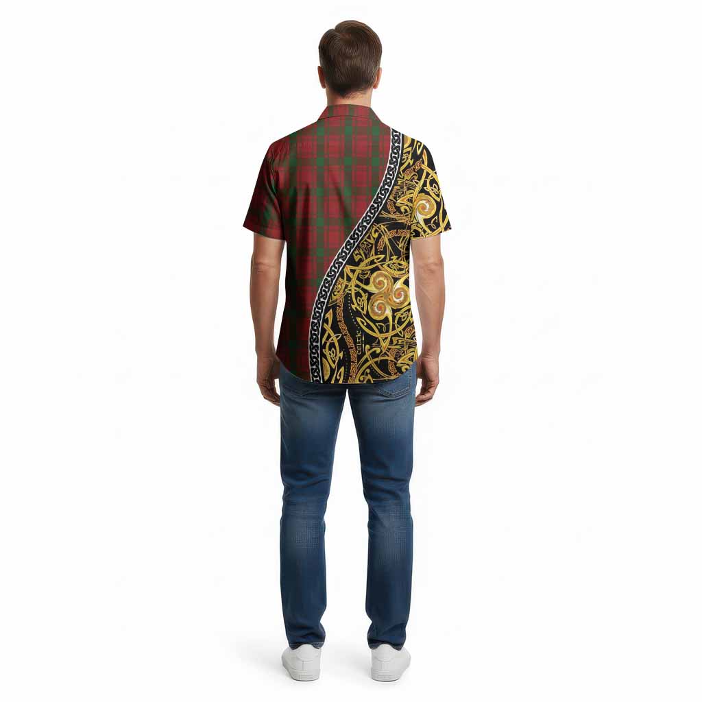 MacQuarrie (McQuarrie) Tartan Crest Cotton Hawaiian Shirt Celtic Knot and Triple Trickle Spiral Symbols