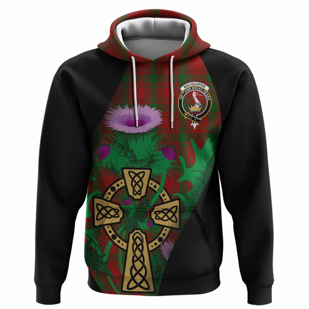 MacQuarrie (McQuarrie) Tartan Crest Hoodie Celtic Cross Thistle Flowers