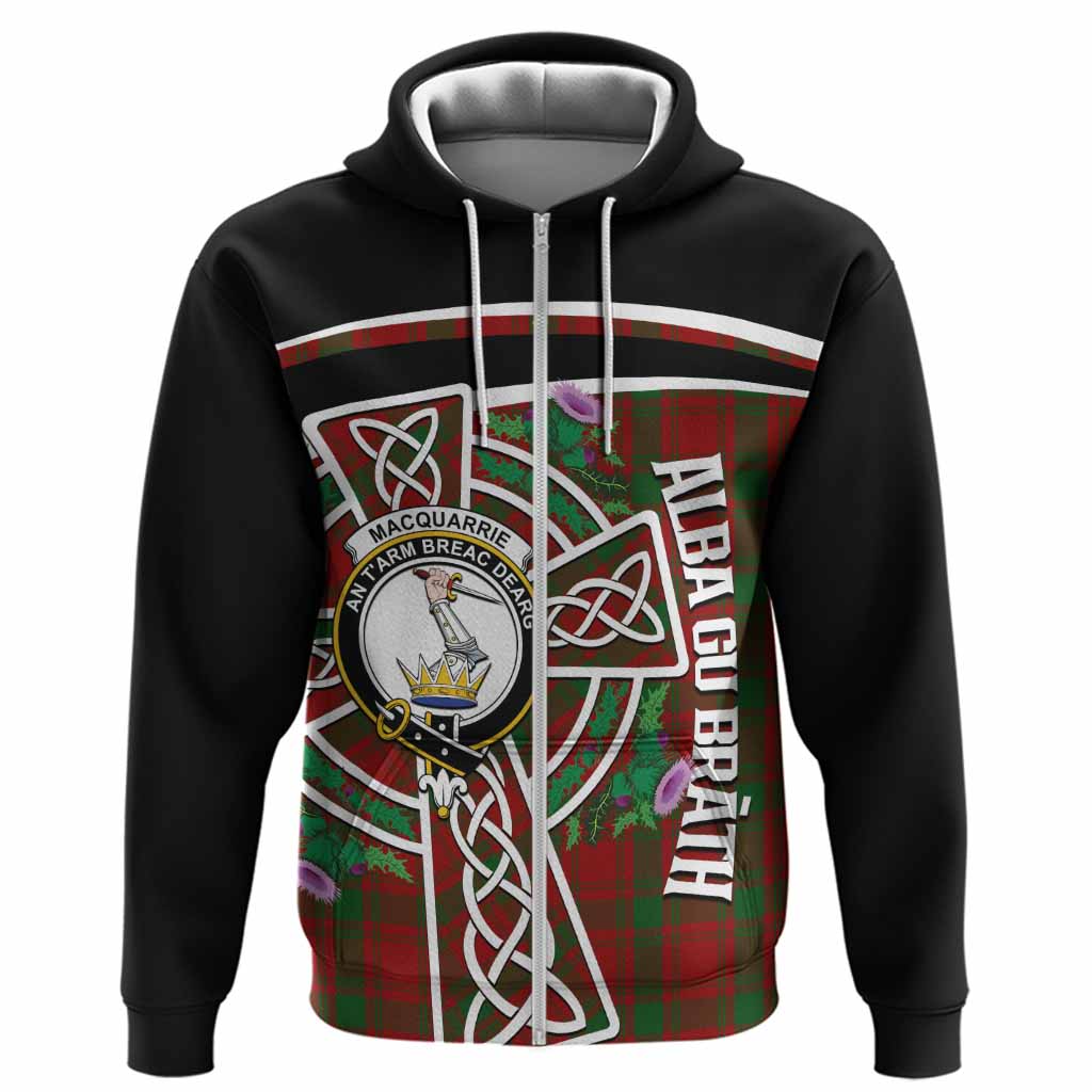 MacQuarrie (McQuarrie) Tartan Crest Hoodie Scottish Thistle Celtic Cross Alba Gu Brath