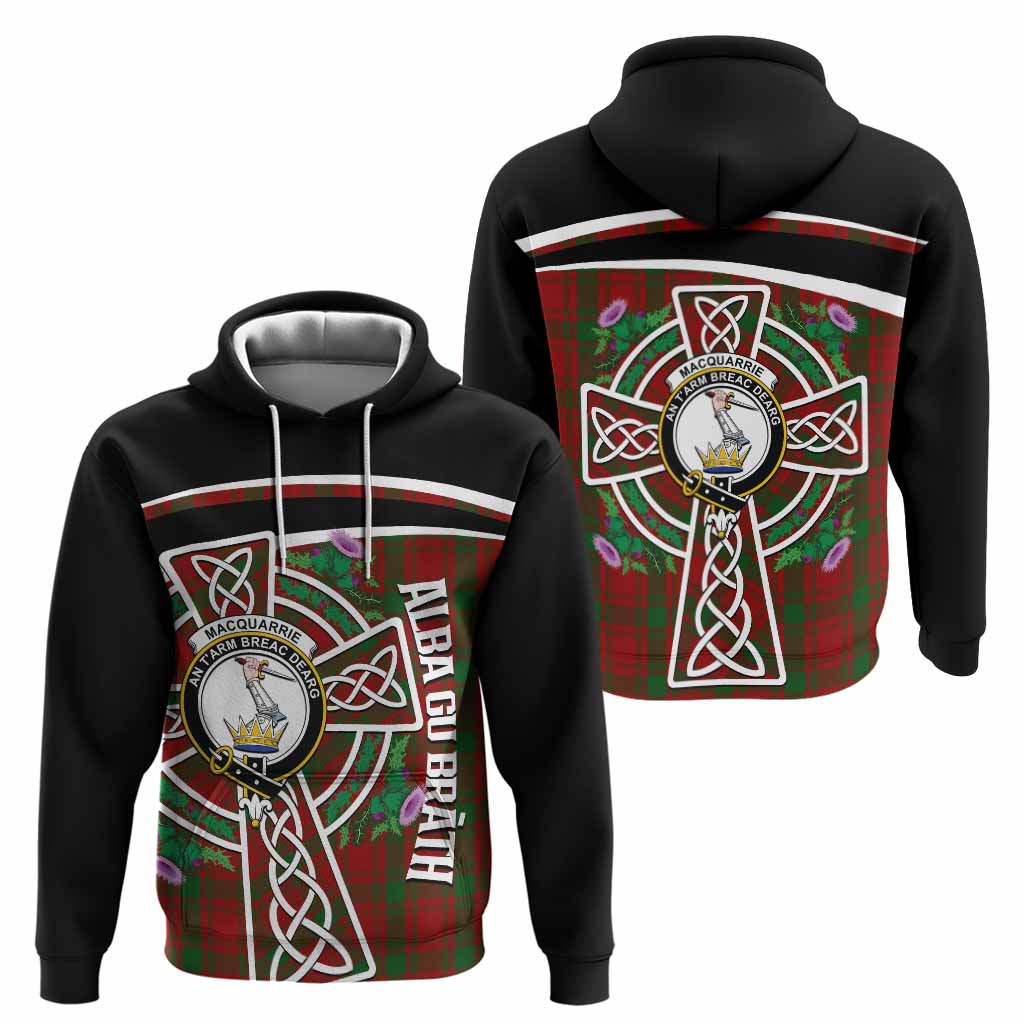 MacQuarrie (McQuarrie) Tartan Crest Hoodie Scottish Thistle Celtic Cross Alba Gu Brath