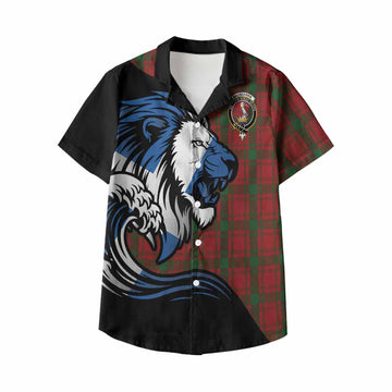 MacQuarrie (McQuarrie) Tartan Crest Kid Hawaiian Shirt Scottish Golden Lions Wave Flow