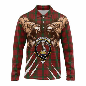 MacQuarrie (McQuarrie) Tartan Crest Long Sleeve Polo Shirt Ferocious Lion Style