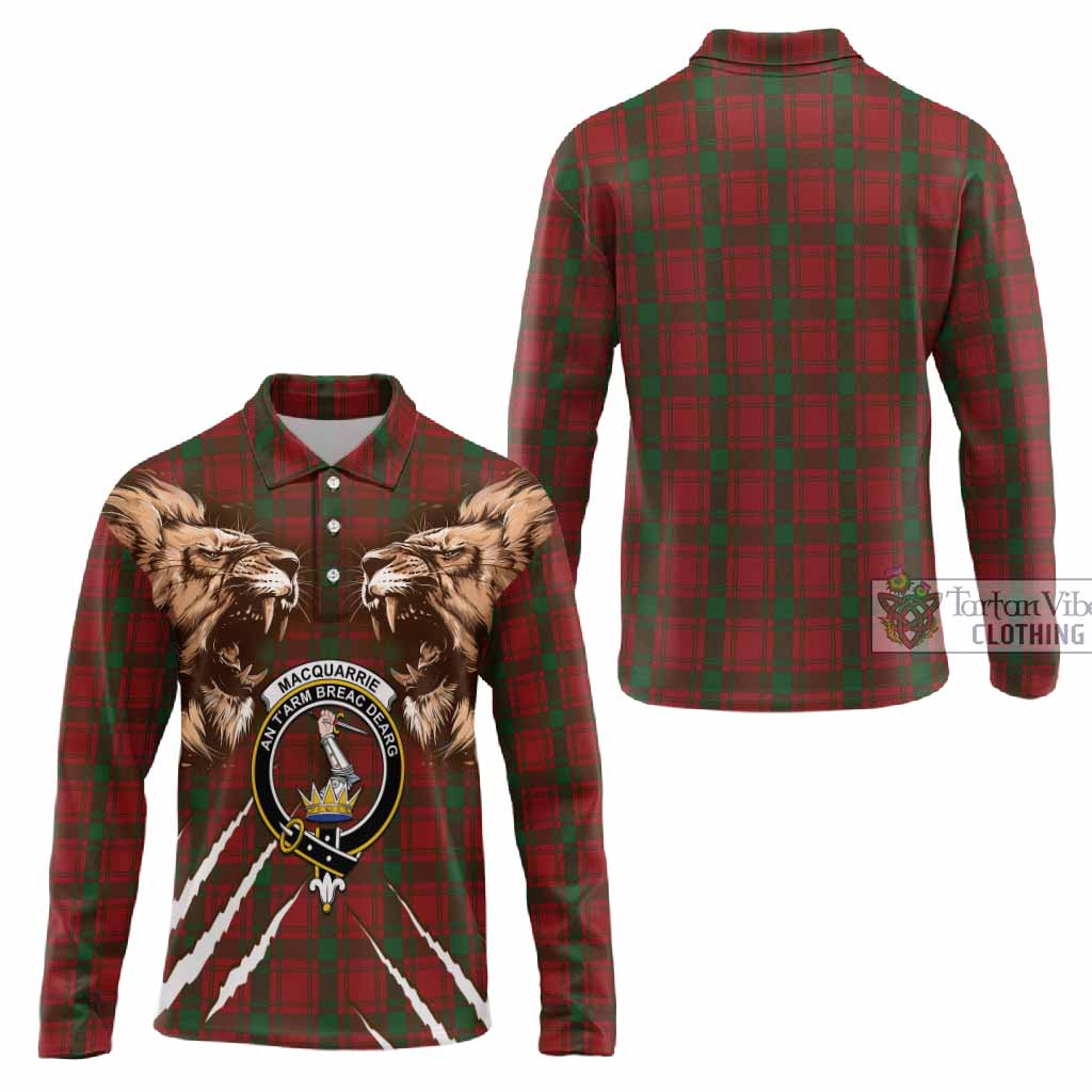 MacQuarrie (McQuarrie) Tartan Crest Long Sleeve Polo Shirt Ferocious Lion Style