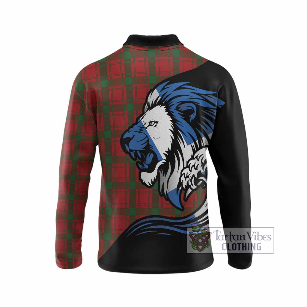 MacQuarrie (McQuarrie) Tartan Crest Long Sleeve Polo Shirt Scottish Golden Lions Wave Flow