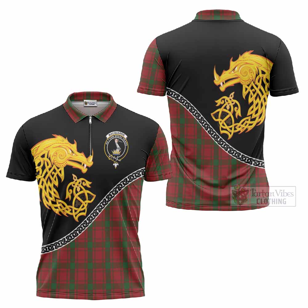 MacQuarrie (McQuarrie) Tartan Crest Zipper Polo Shirt Legendary Dragon Knot Half Style
