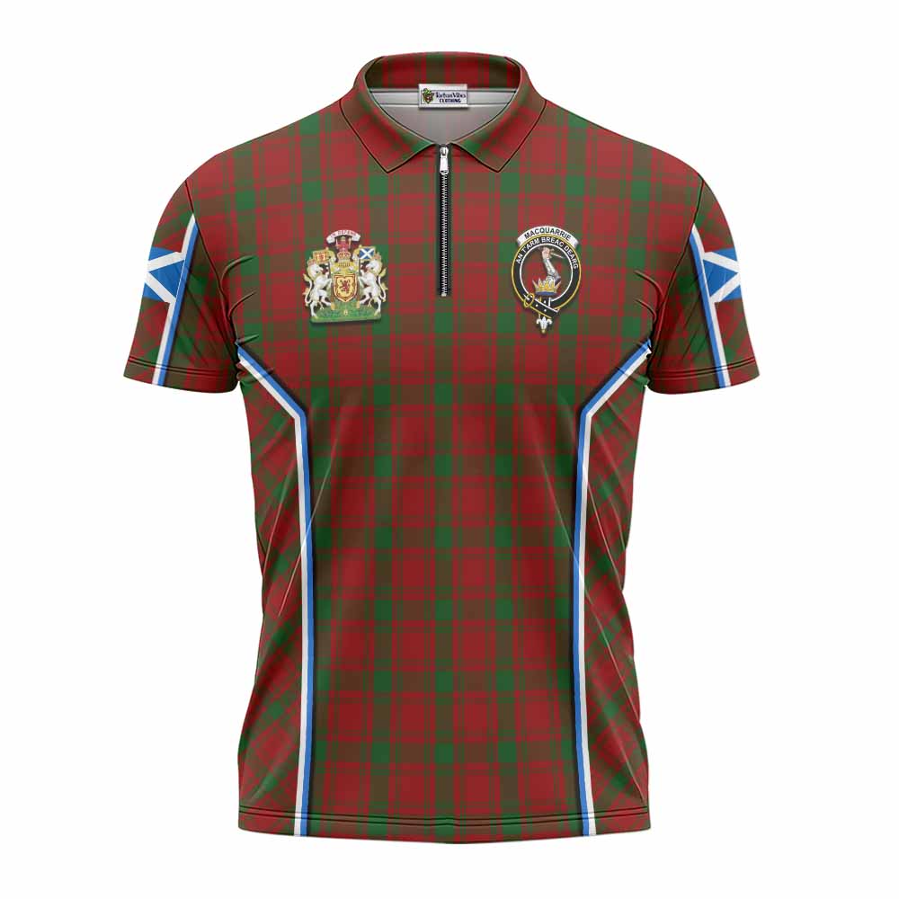 MacQuarrie (McQuarrie) Tartan Crest Zipper Polo Shirt Scotland Coat of Arm Flag Style - Tartan Vibes Clothing