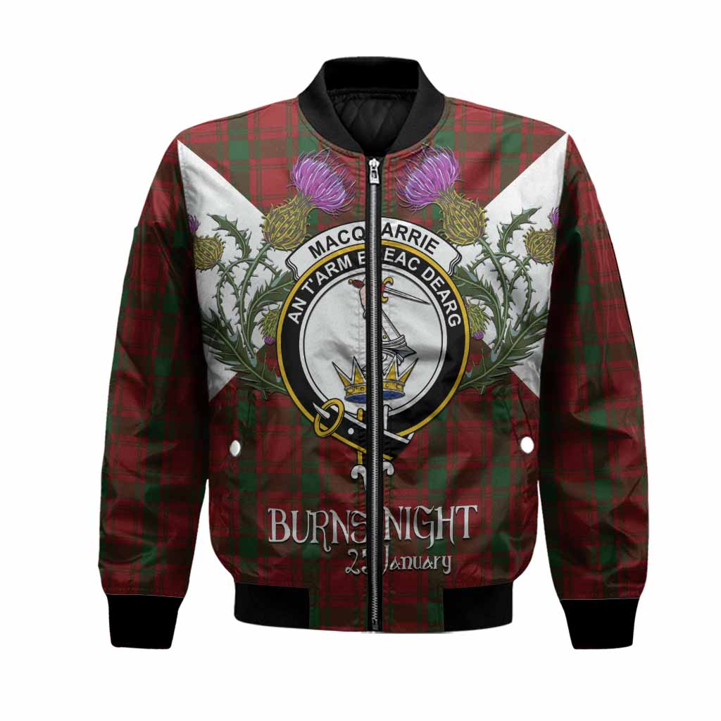 MacQuarrie (McQuarrie) Tartan Family Crest Bomber Jacket Scottish Burns Night Thistle Floral