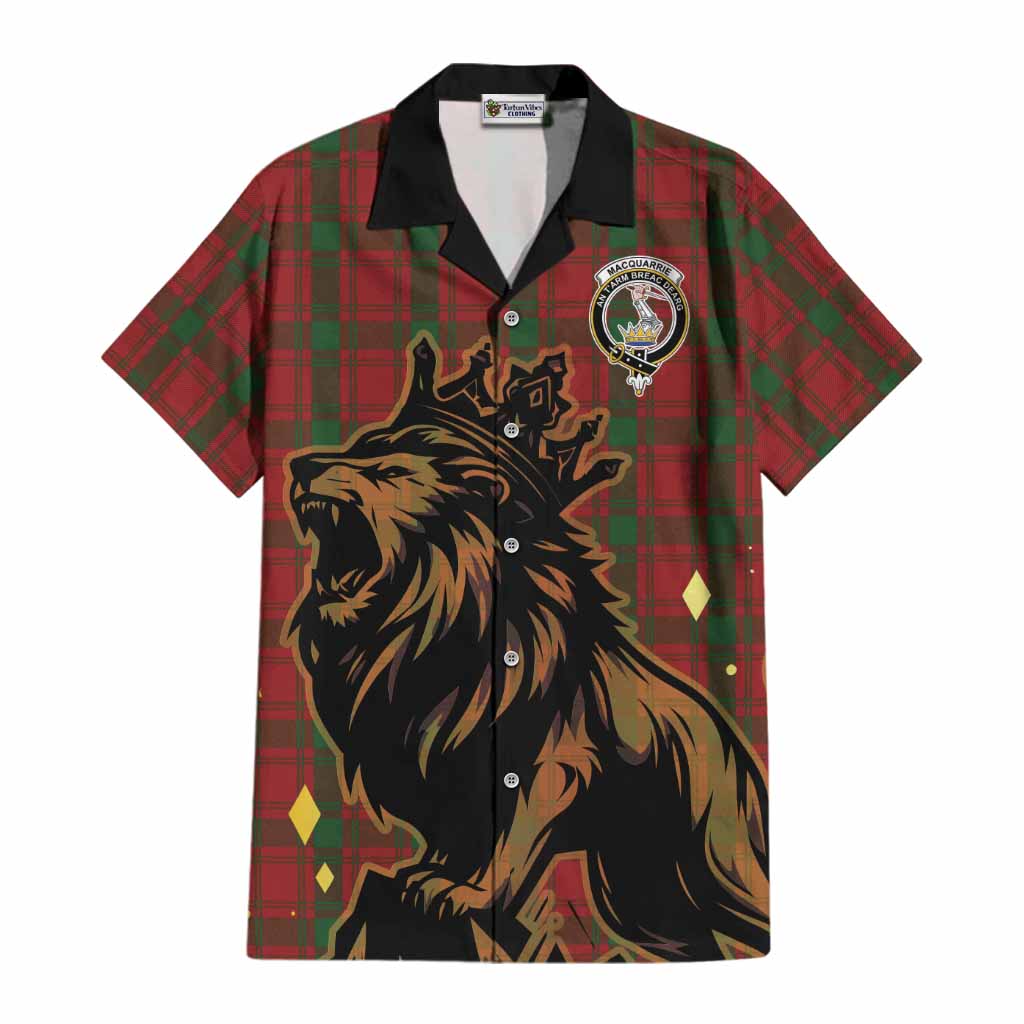 MacQuarrie (McQuarrie) Tartan Family Crest Cotton Hawaiian Shirt Crowned Lion Roaring