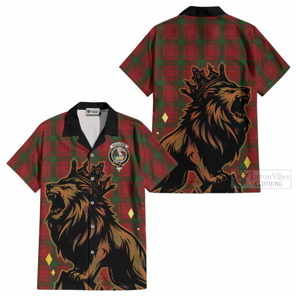 MacQuarrie (McQuarrie) Tartan Family Crest Cotton Hawaiian Shirt Crowned Lion Roaring