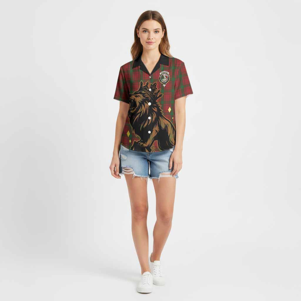 MacQuarrie (McQuarrie) Tartan Family Crest Cotton Hawaiian Shirt Crowned Lion Roaring