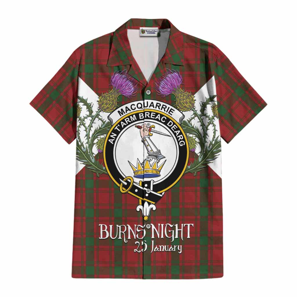 MacQuarrie (McQuarrie) Tartan Family Crest Cotton Hawaiian Shirt Scottish Burns Night Thistle Floral