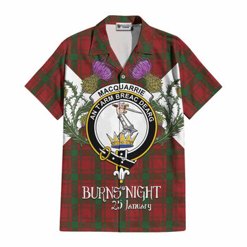 MacQuarrie (McQuarrie) Tartan Family Crest Cotton Hawaiian Shirt Scottish Burns Night Thistle Floral