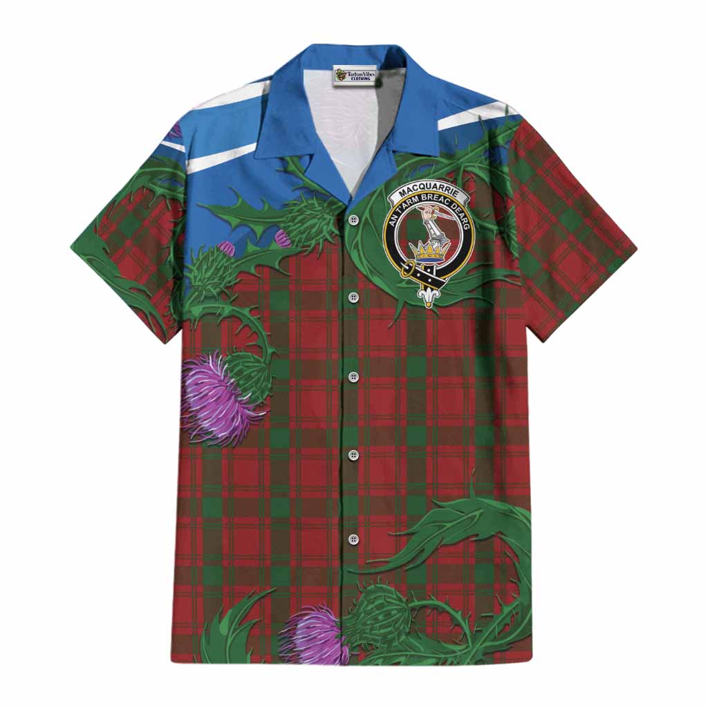 MacQuarrie (McQuarrie) Tartan Family Crest Cotton Hawaiian Shirt Thistle in Minimalism