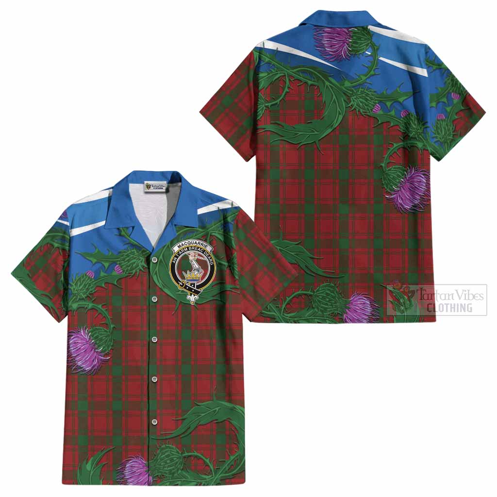 MacQuarrie (McQuarrie) Tartan Family Crest Cotton Hawaiian Shirt Thistle in Minimalism