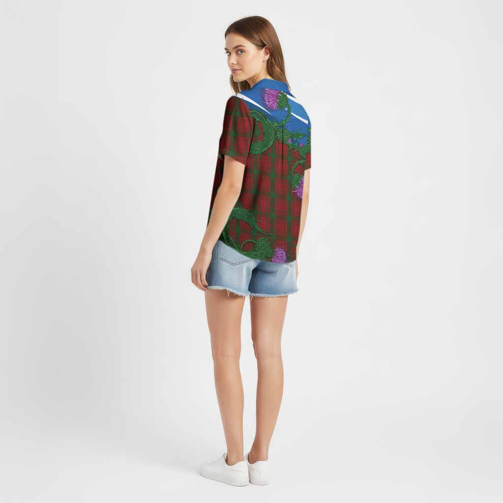 MacQuarrie (McQuarrie) Tartan Family Crest Cotton Hawaiian Shirt Thistle in Minimalism