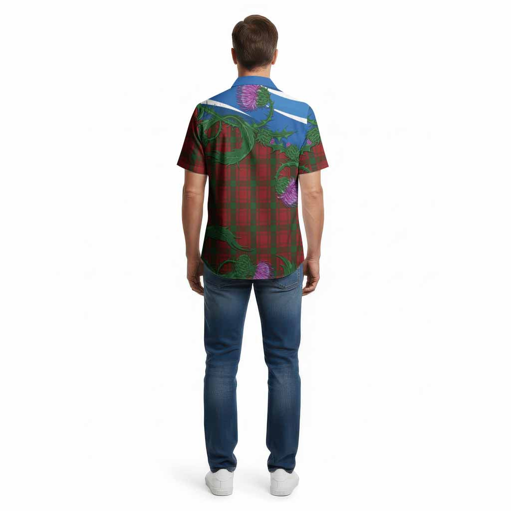 MacQuarrie (McQuarrie) Tartan Family Crest Cotton Hawaiian Shirt Thistle in Minimalism