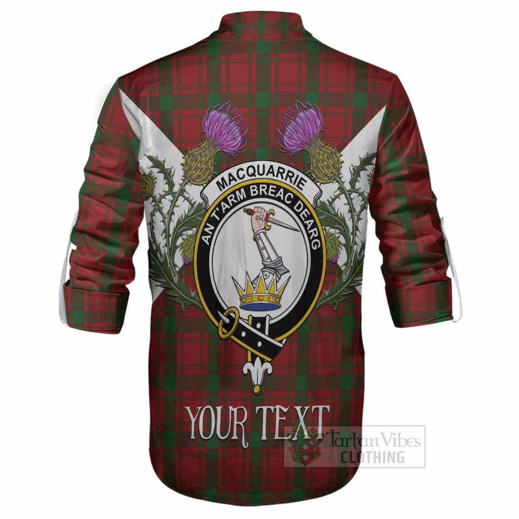 MacQuarrie (McQuarrie) Tartan Family Crest Ghillie Shirt Scottish Burns Night Thistle Floral