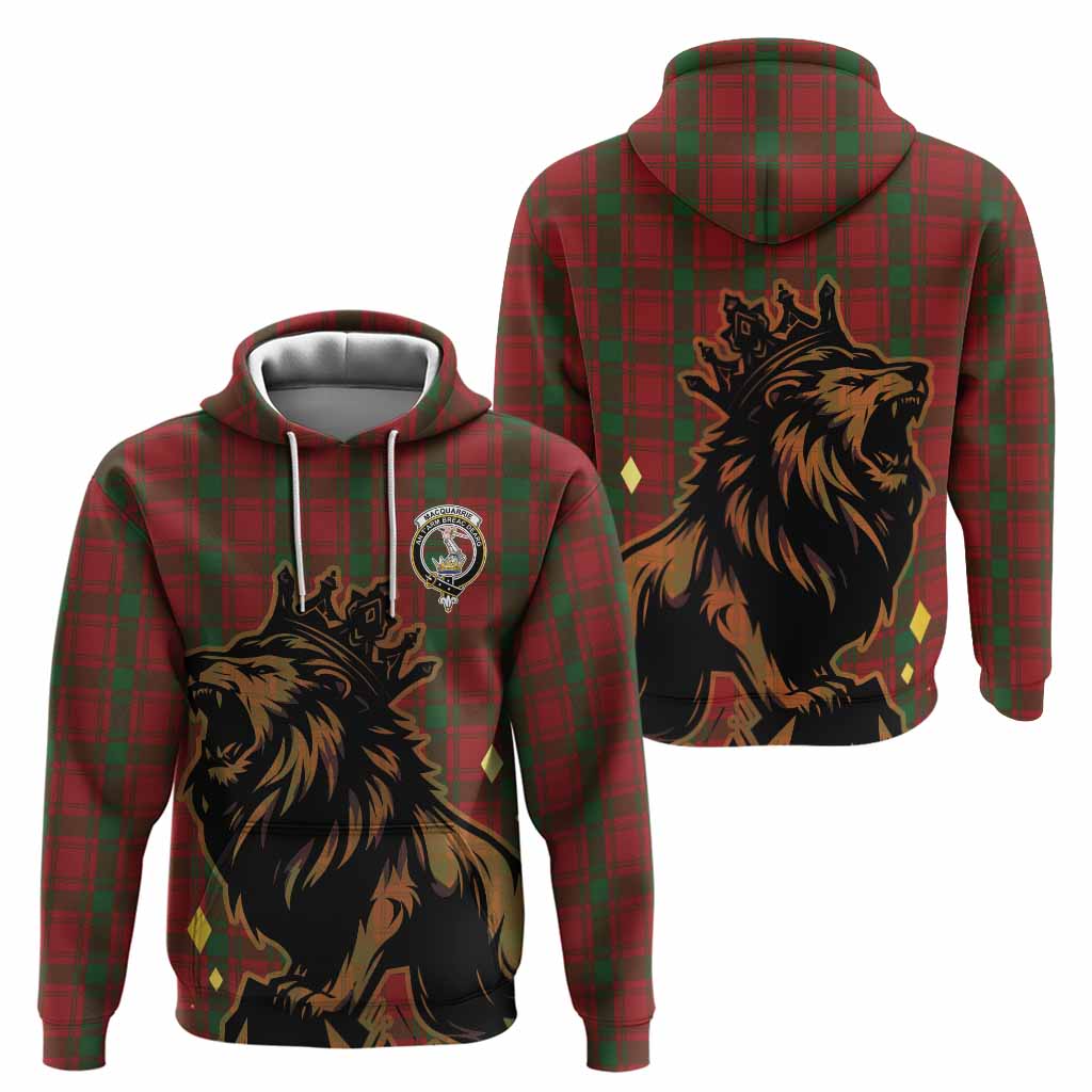 MacQuarrie (McQuarrie) Tartan Family Crest Hoodie Crowned Lion Roaring