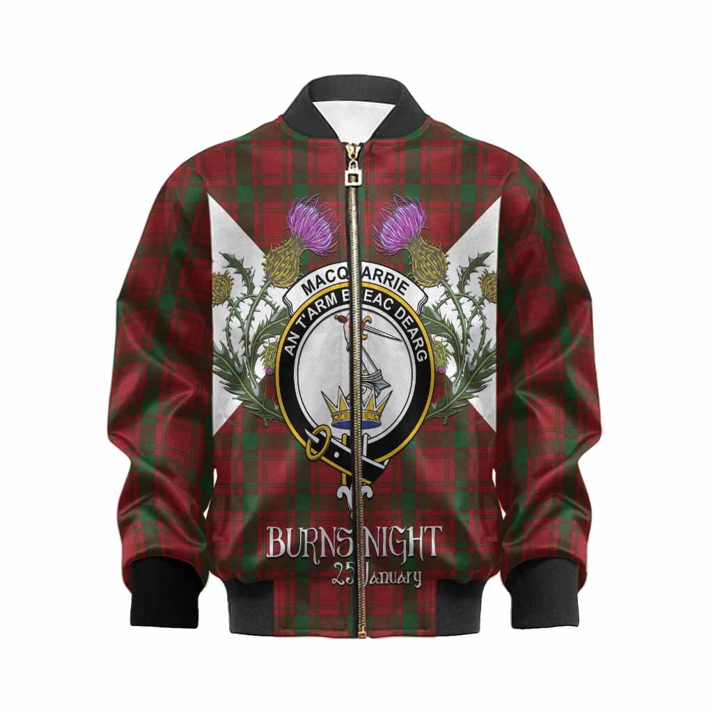 MacQuarrie (McQuarrie) Tartan Family Crest Kid Bomber Jacket Scottish Burns Night Thistle Floral
