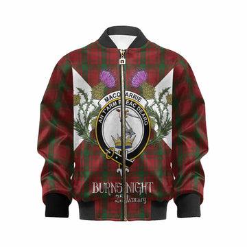 MacQuarrie (McQuarrie) Tartan Family Crest Kid Bomber Jacket Scottish Burns Night Thistle Floral