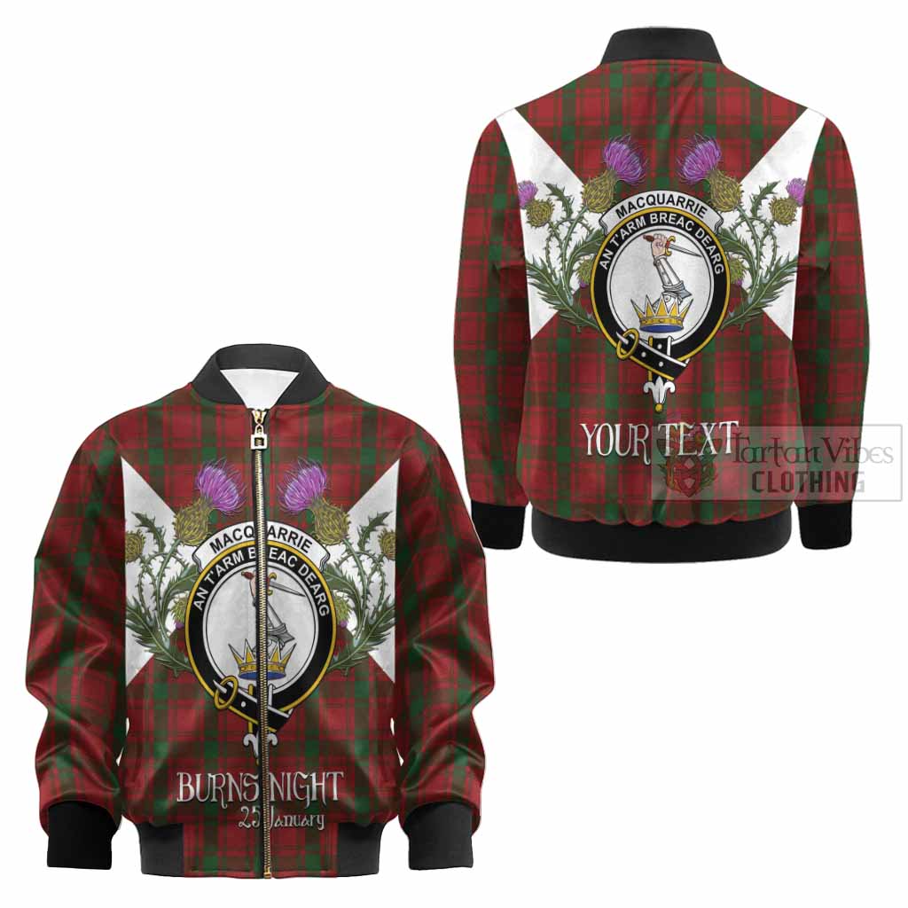 MacQuarrie (McQuarrie) Tartan Family Crest Kid Bomber Jacket Scottish Burns Night Thistle Floral