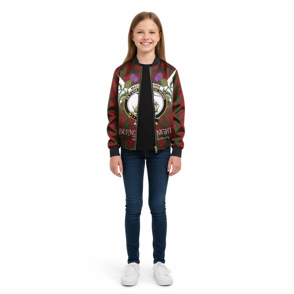 MacQuarrie (McQuarrie) Tartan Family Crest Kid Bomber Jacket Scottish Burns Night Thistle Floral
