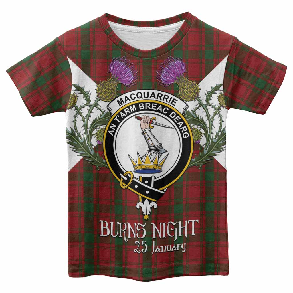 MacQuarrie (McQuarrie) Tartan Family Crest Kid T-shirt Scottish Burns Night Thistle Floral
