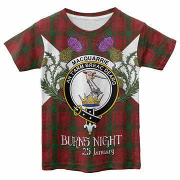 MacQuarrie (McQuarrie) Tartan Family Crest Kid T-shirt Scottish Burns Night Thistle Floral