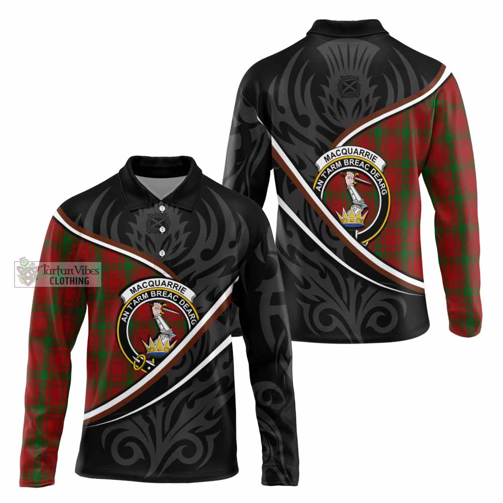 MacQuarrie (McQuarrie) Tartan Family Crest Long Sleeve Polo Shirt Celtic Scottish Thistle Floral - Tartan Vibes Clothing