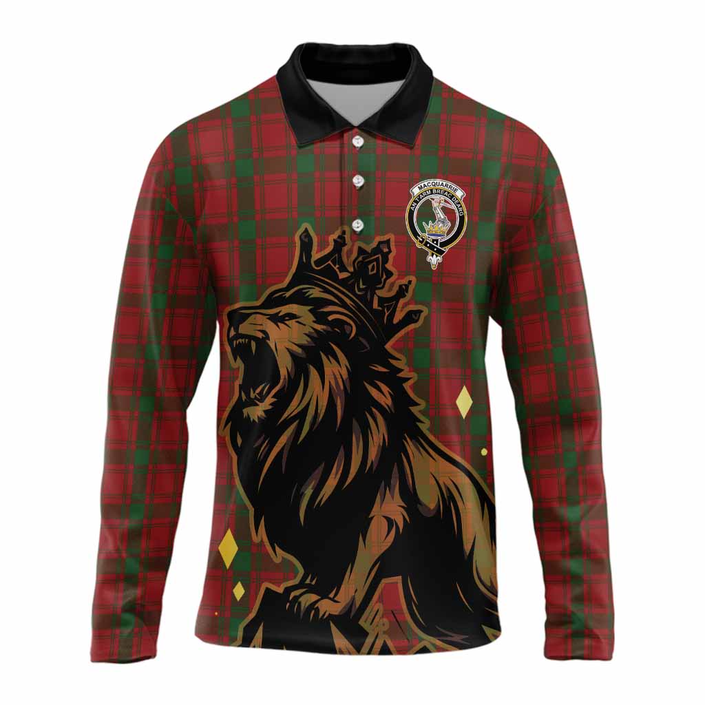 MacQuarrie (McQuarrie) Tartan Family Crest Long Sleeve Polo Shirt Crowned Lion Roaring