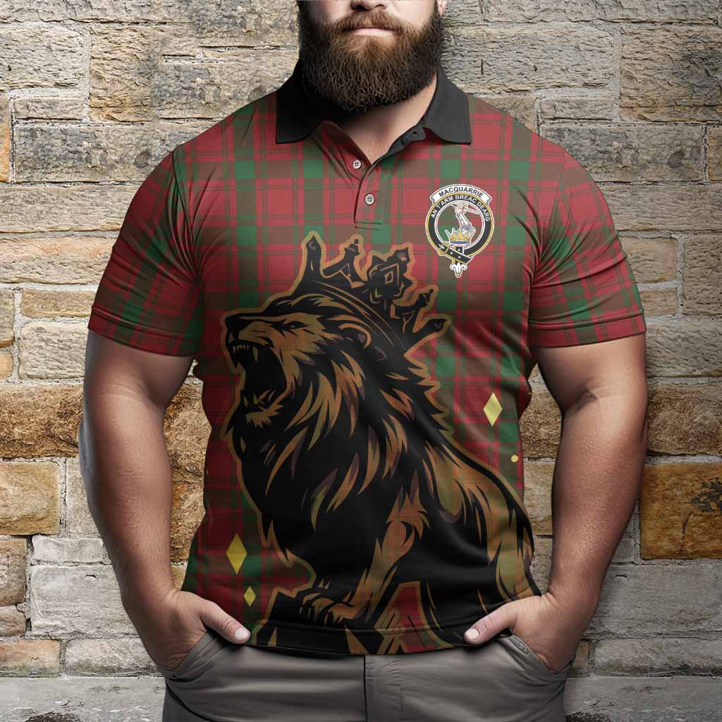 MacQuarrie (McQuarrie) Tartan Family Crest Polo Shirt Crowned Lion Roaring