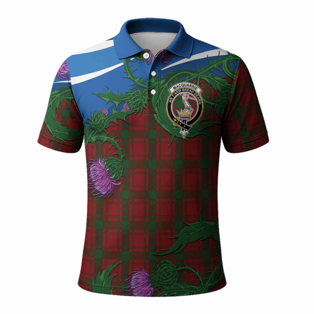 MacQuarrie (McQuarrie) Tartan Family Crest Polo Shirt Thistle in Minimalism