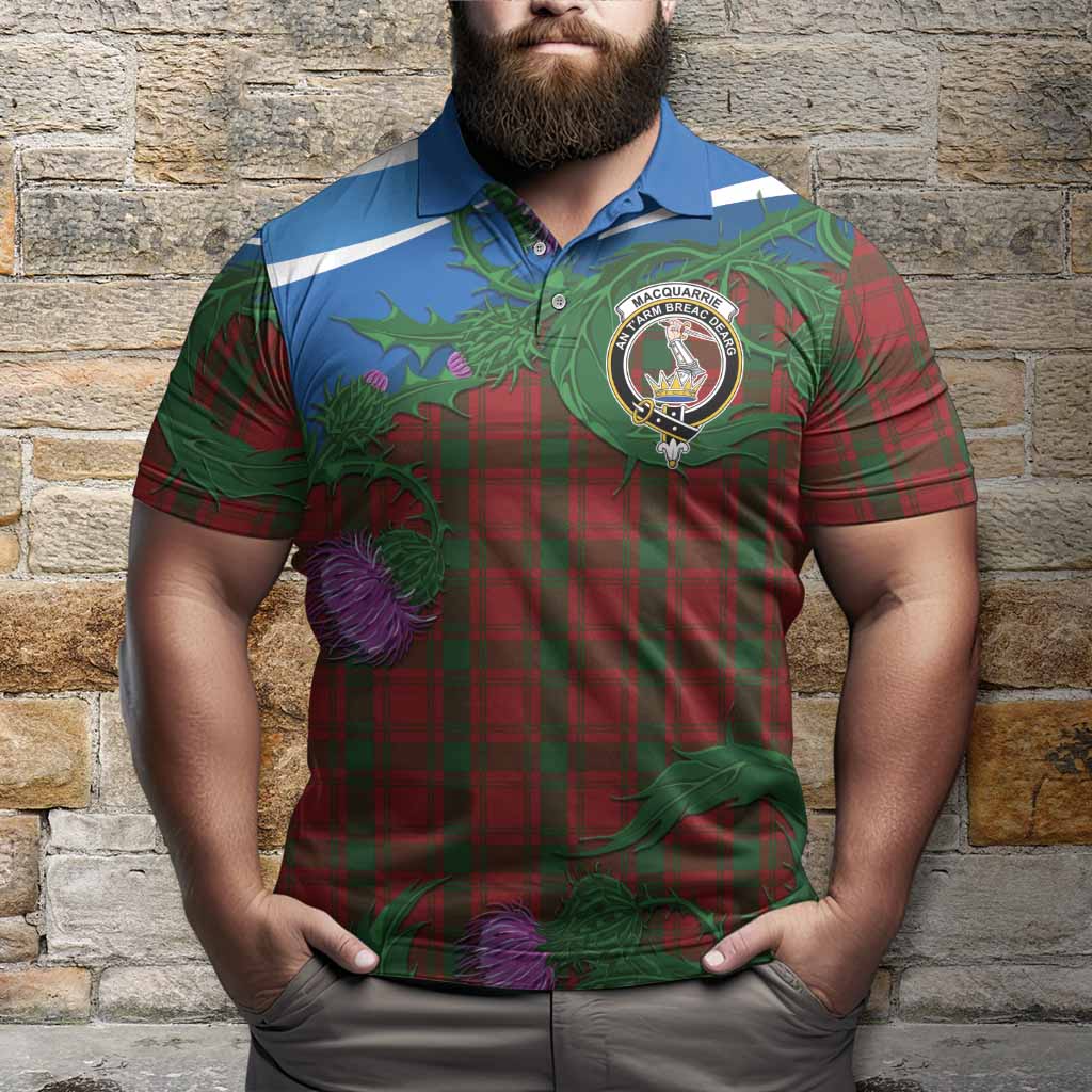 MacQuarrie (McQuarrie) Tartan Family Crest Polo Shirt Thistle in Minimalism