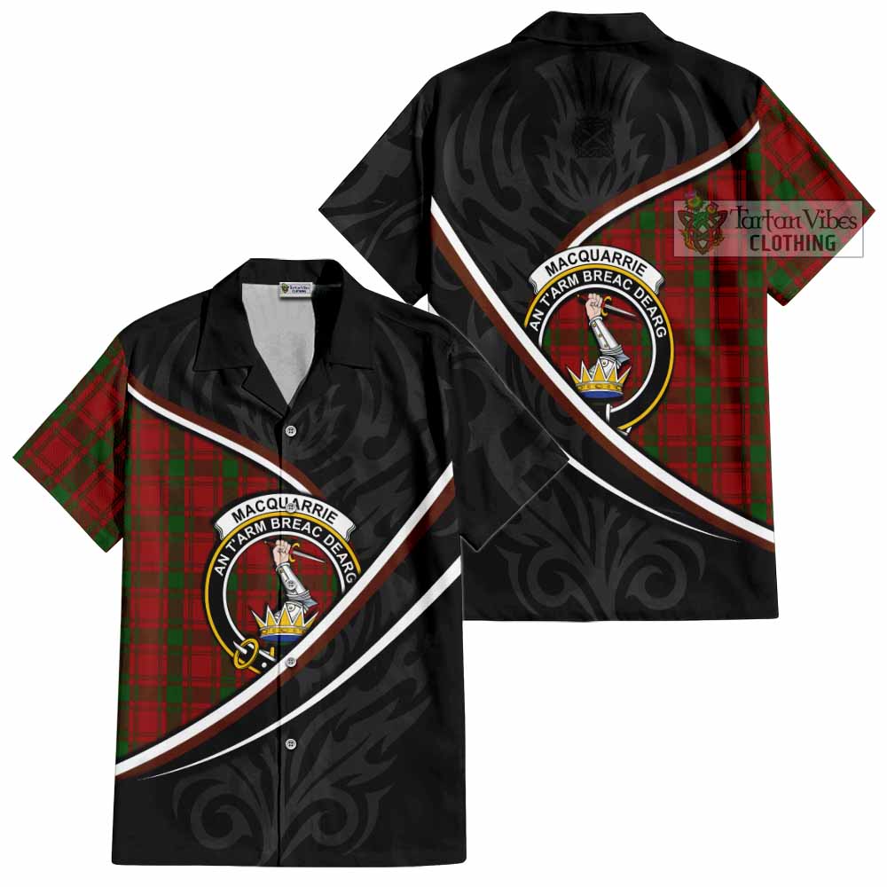 MacQuarrie (McQuarrie) Tartan Family Crest Short Sleeve Button Shirt Celtic Scottish Thistle Floral - Tartan Vibes Clothing