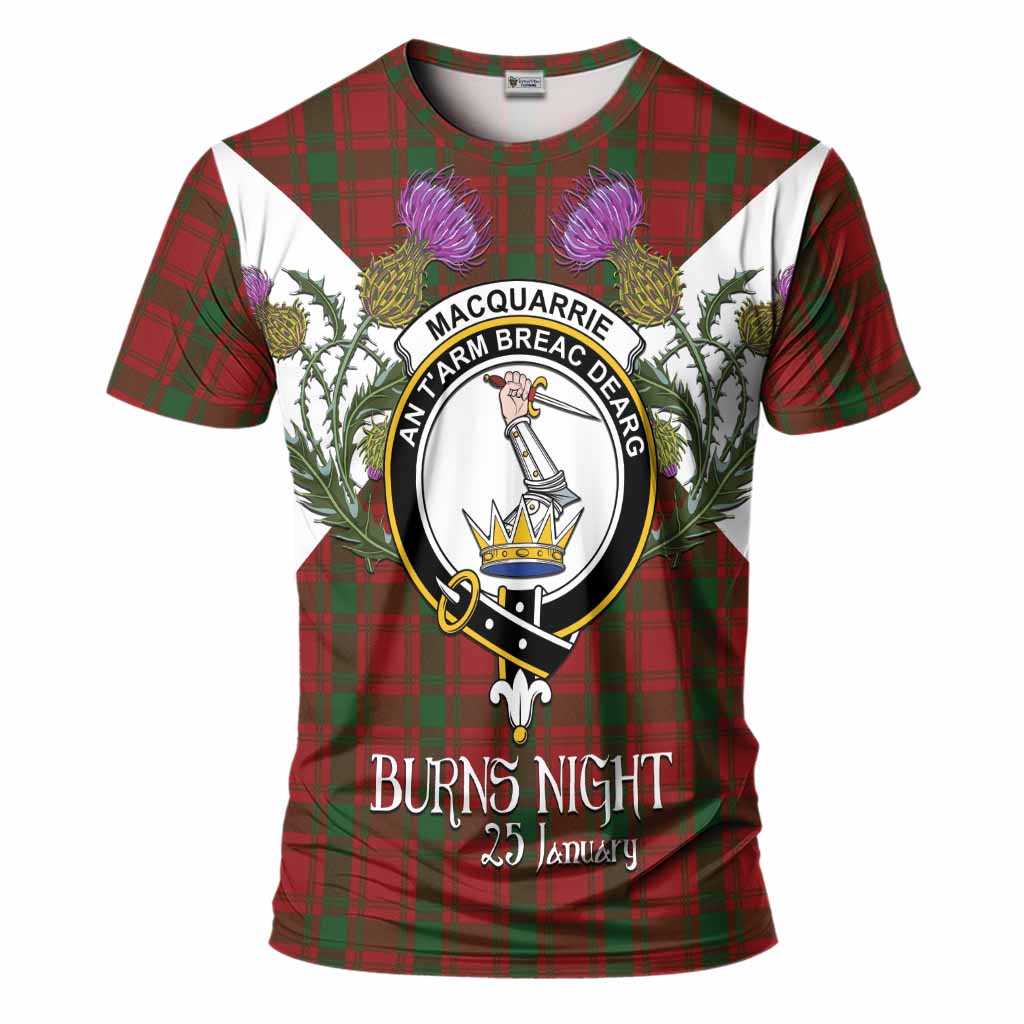 MacQuarrie (McQuarrie) Tartan Family Crest T-Shirt Scottish Burns Night Thistle Floral