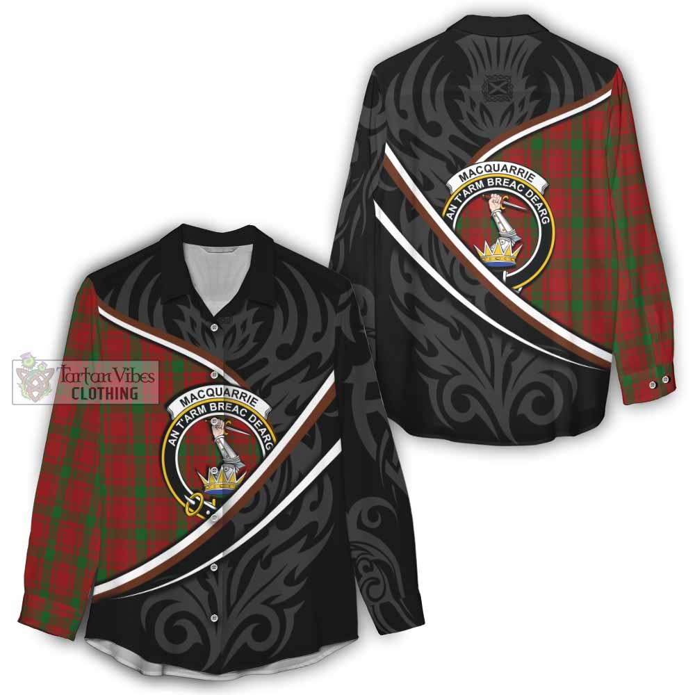 MacQuarrie (McQuarrie) Tartan Family Crest Women Casual Shirt Celtic Scottish Thistle Floral - Tartan Vibes Clothing