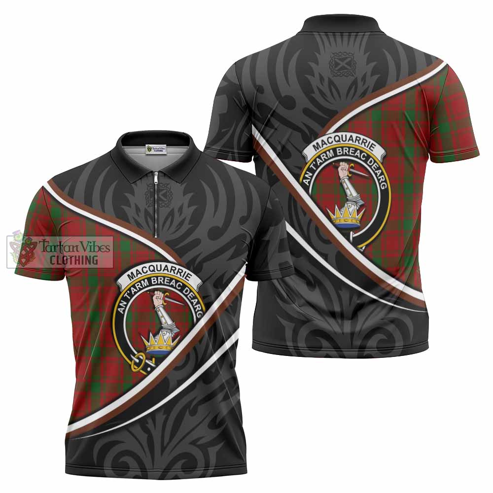 MacQuarrie (McQuarrie) Tartan Family Crest Zipper Polo Shirt Celtic Scottish Thistle Floral - Tartan Vibes Clothing