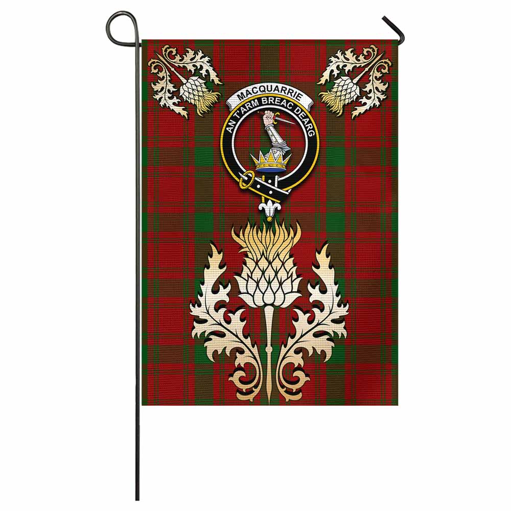 MacQuarrie (McQuarrie) Tartan Garden Flag with Golden Regal Scottish Thistle Emblem - Tartan Vibes Clothing