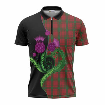MacQuarrie (McQuarrie) Tartan Zipper Polo Shirt Traditional Scottish Thistle