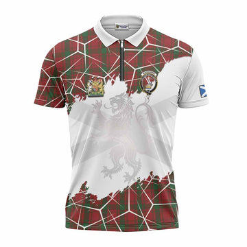 MacQuarrie (McQuarrie) Tartan Zipper Polo Shirt with Family Crest and Lion Rampant Grunge Style