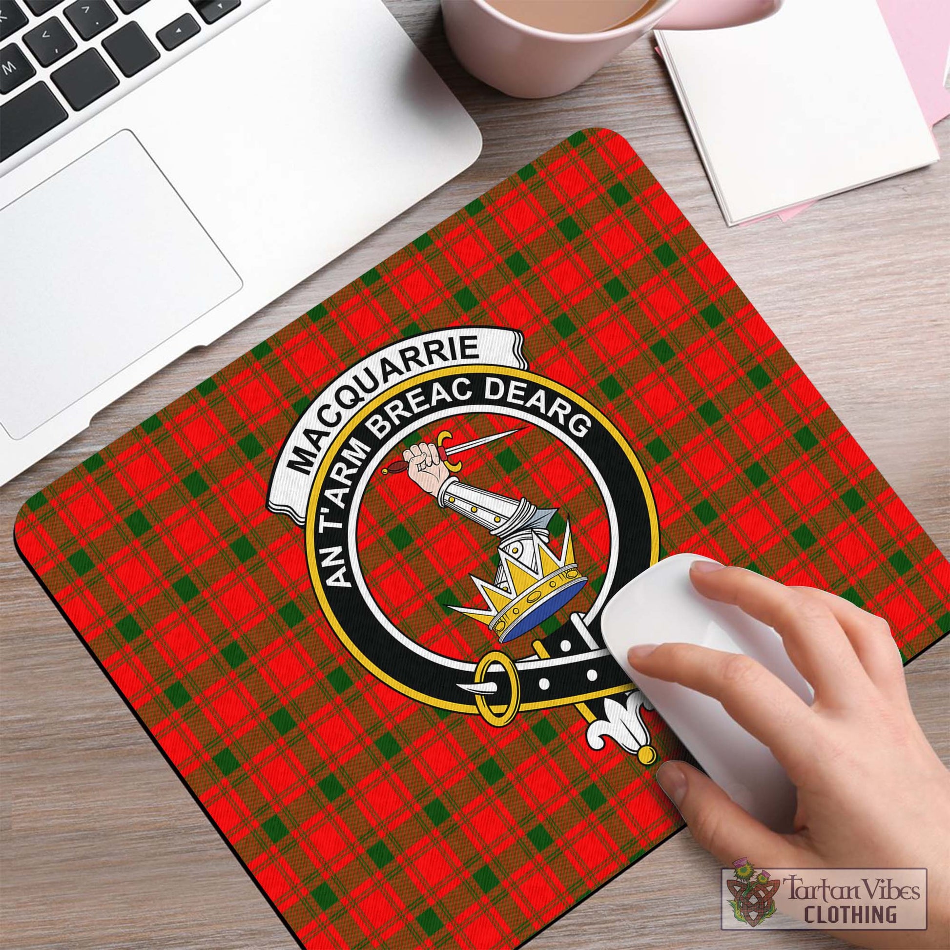 Tartan Vibes Clothing MacQuarrie Modern Tartan Mouse Pad with Family Crest