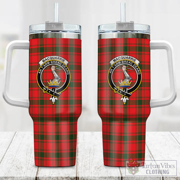 MacQuarrie Modern Tartan and Family Crest Tumbler with Handle