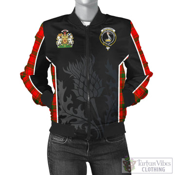 MacQuarrie Modern Tartan Bomber Jacket with Family Crest and Scottish Thistle Vibes Sport Style