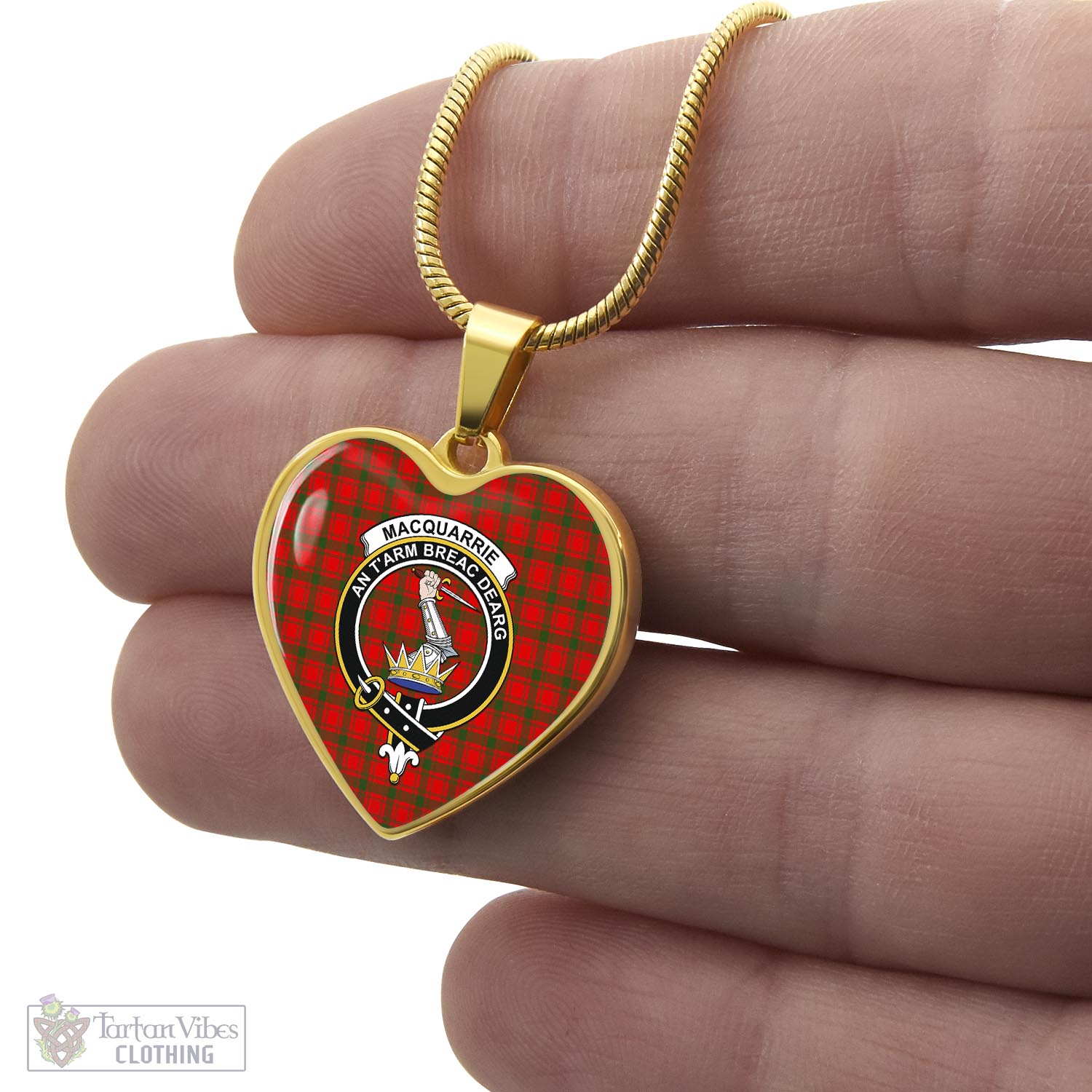 Tartan Vibes Clothing MacQuarrie Modern Tartan Heart Necklace with Family Crest