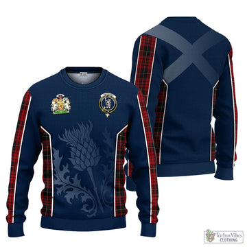 Tartan Vibes Clothing MacQueen Tartan Knitted Sweatshirt with Family Crest and Scottish Thistle Vibes Sport Style