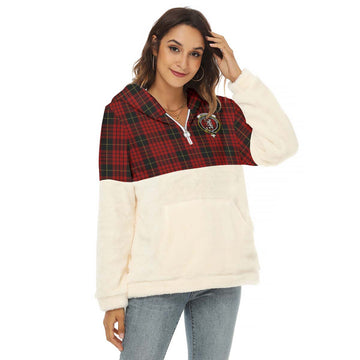 MacQueen (McQueen) Tartan Women's Borg Fleece Hoodie With Half Zip with Family Crest Female - Tartan Vibes Clothing