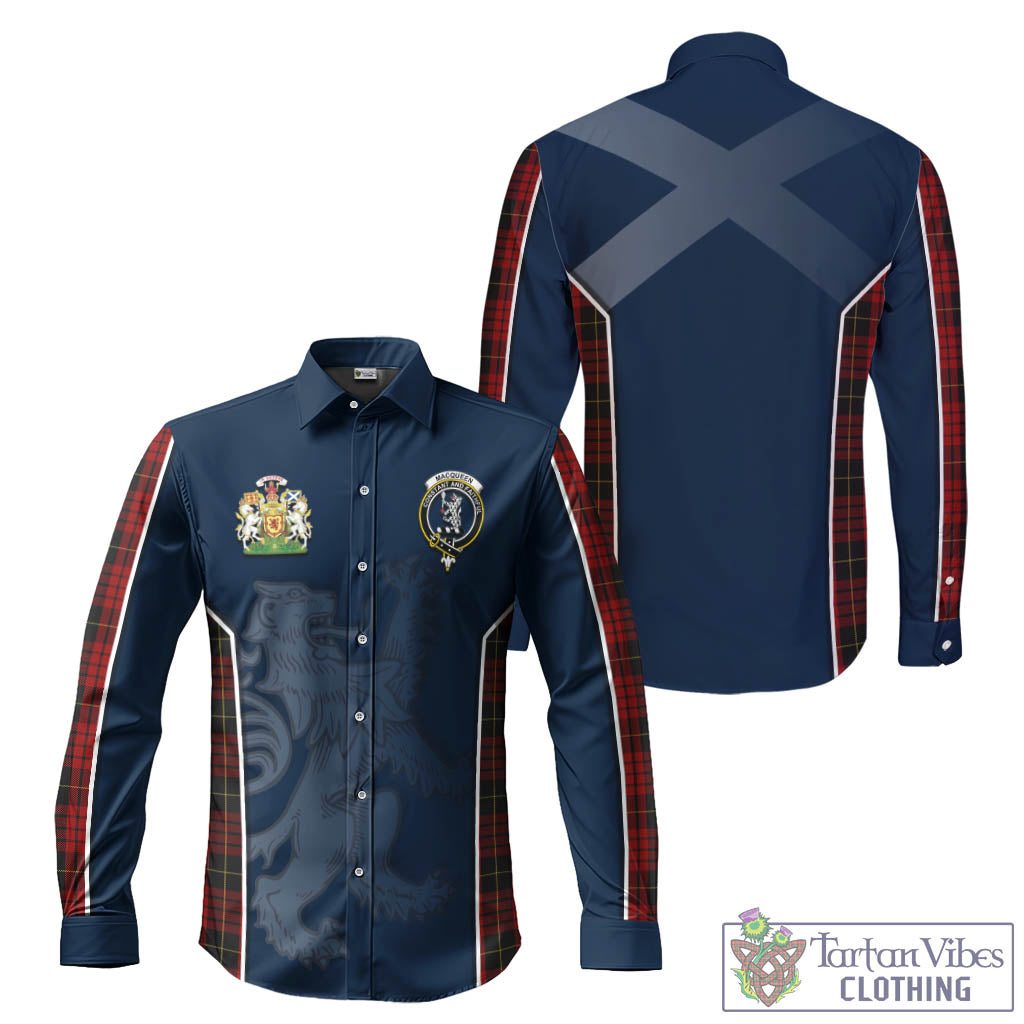 Tartan Vibes Clothing MacQueen Tartan Long Sleeve Button Up Shirt with Family Crest and Lion Rampant Vibes Sport Style